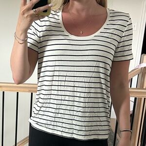 a new day White and Black Striped Scoop Neck Tee